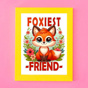 Foxiest Friend pun. Cute Baby Fox puppy cartoon Photo Print