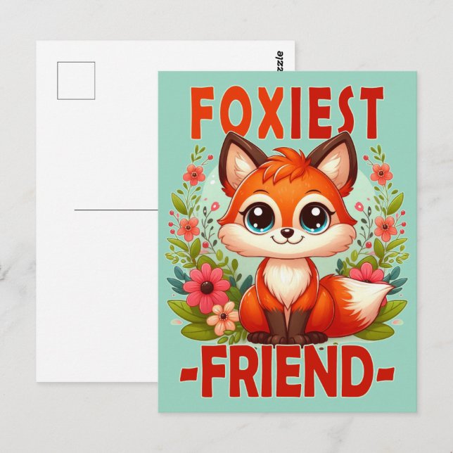 Foxiest Friend pun. Cute Baby Fox puppy cartoon Postcard (Front/Back)