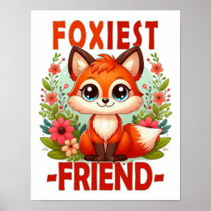 Foxiest Friend pun. Cute Baby Fox puppy cartoon Poster