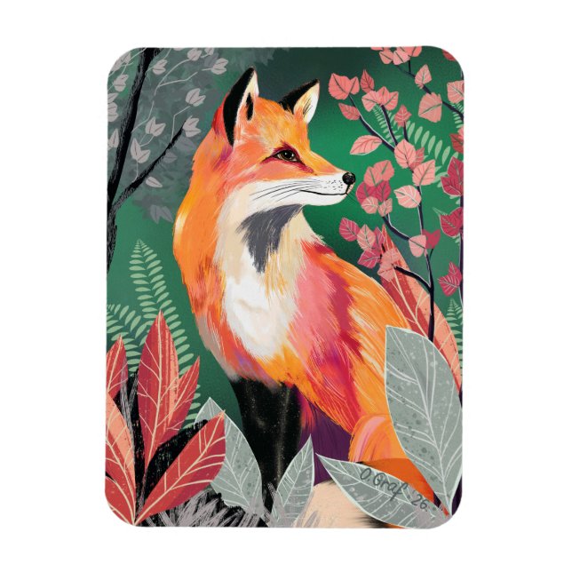 Fox's Enchanted Forest Hand-Painted Nature Illustr Magnet (Vertical)