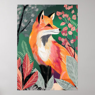 Fox's Enchanted Forest Hand-Painted Nature Illustr Poster