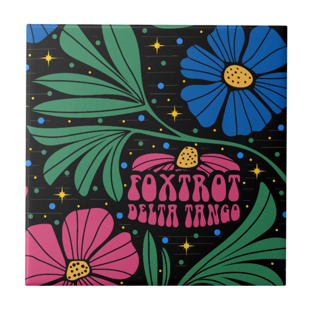 Foxtrot Delta Tango Flower Boho Ceramic Tile (Front)