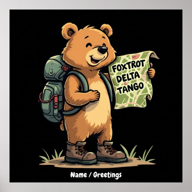 Foxtrots Deltas Tangos Funny Bear Retro Graphic  Poster (Front)
