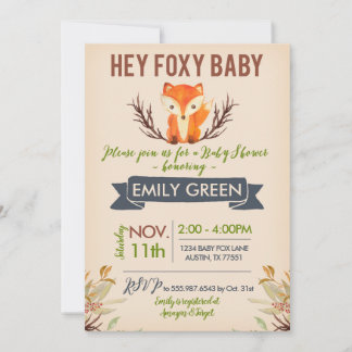 Foxy Baby Shower Invitation Woodland Forest Fox