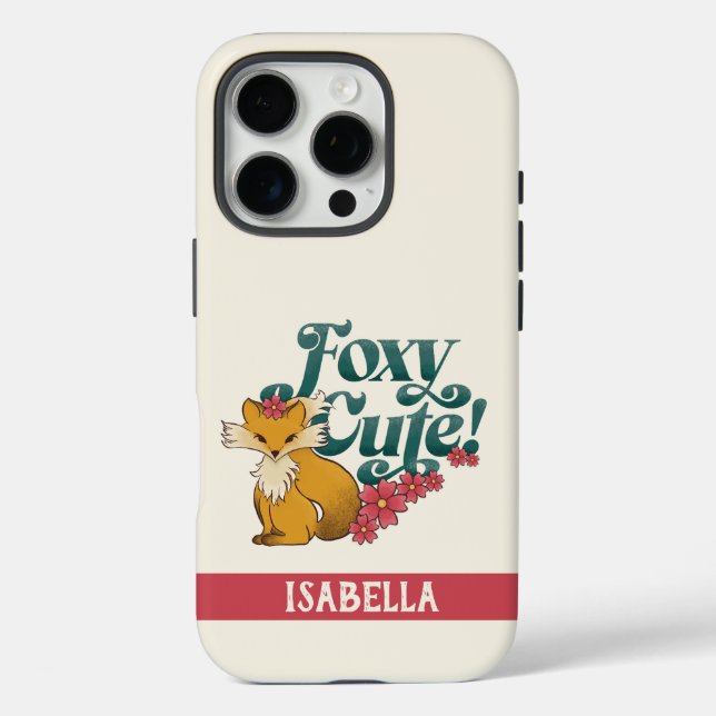 Foxy Cute with Flowers Personalized Name Case-Mate iPhone Case (Back)
