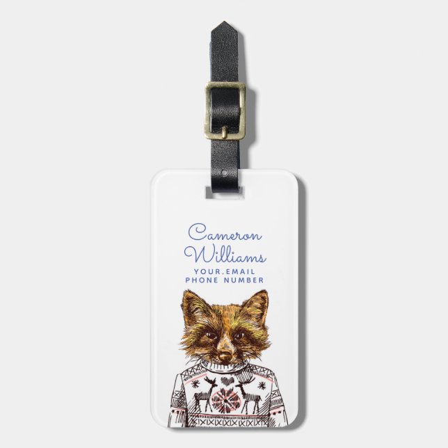 Foxy Dressed Fox | Add Your Name Luggage Tag (Front Vertical)