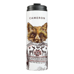 Foxy Dressed Fox   Add Your Name Thermal Tumbler