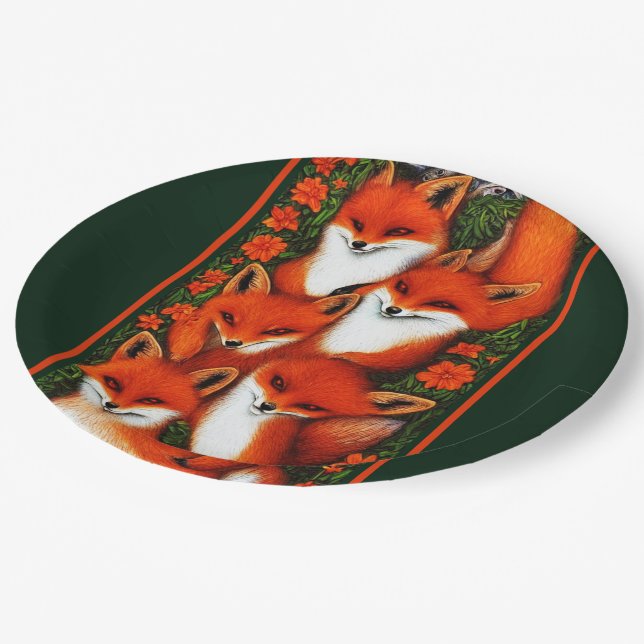 Foxy Fun Green Paper Plate (Angled)