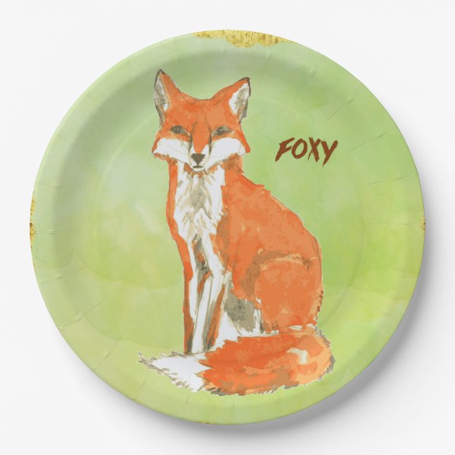 Foxy Ginger Fox Watercolor Paper Plate (Front)