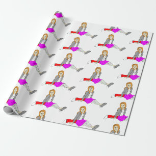 foxy girl button wrapping paper