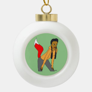 foxy girl ceramic ball christmas ornament