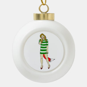 foxy girl ceramic ball christmas ornament