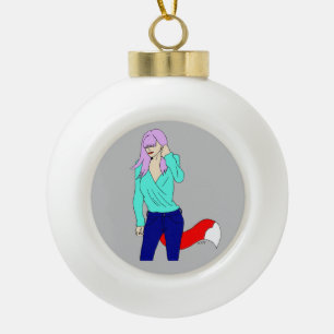 foxy girl ceramic ball christmas ornament