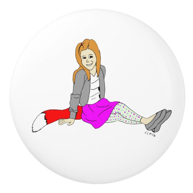 foxy girl   ceramic knob (Front)