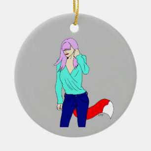 foxy girl ceramic ornament