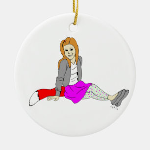 foxy girl ceramic ornament