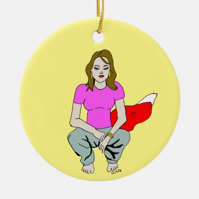 foxy girl  ceramic ornament (Front)