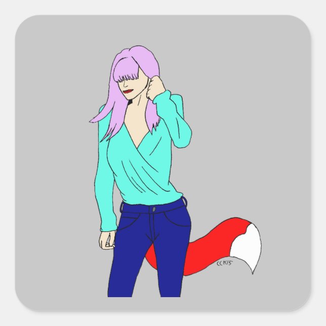 foxy girl   square sticker (Front)