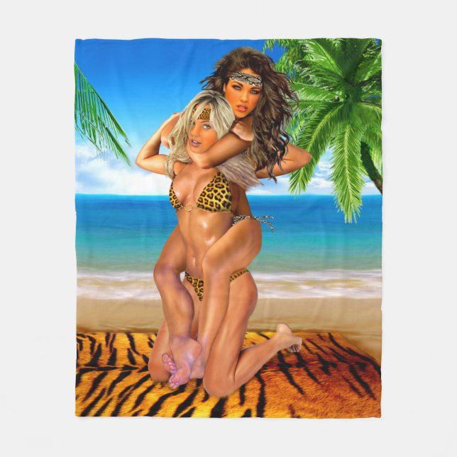 Foxy Jungle Wrestlers Fleece Blanket (Front)