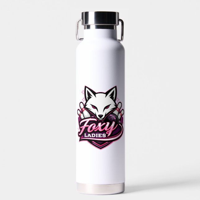 Foxy Ladies Bowling Team Logo Water Bottle (Front)