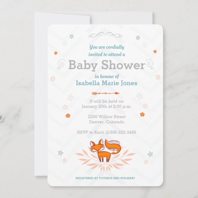 Foxy Loxy Baby Shower Invitation (Front)