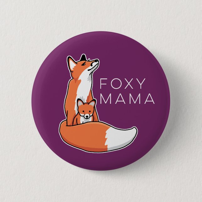 Foxy Mama Red Fox with Pup 6 Cm Round Badge (Front)