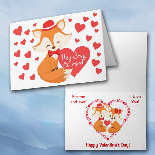 Foxy Red Heart Valentine Holiday Card