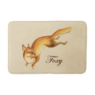 "Foxy" - Vintage Japanese sketch of a fox Bath Mat