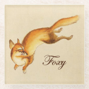 "Foxy" - Vintage Japanese sketch of a fox Glass Coaster