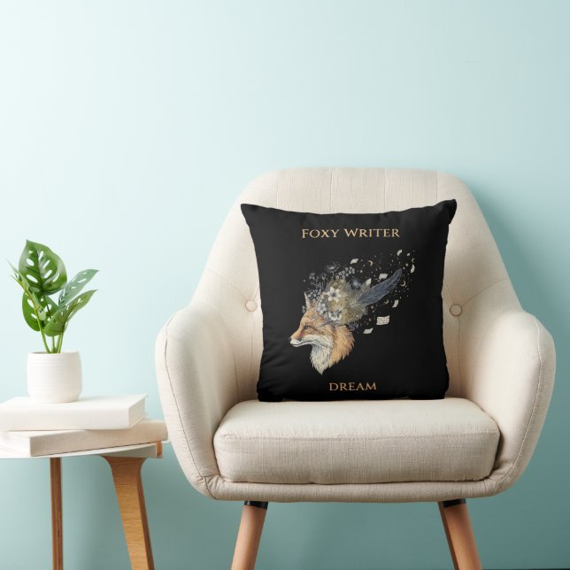 Foxy Writer Celestial Dream | Whimsical Fox & Quil Cushion (Chair)