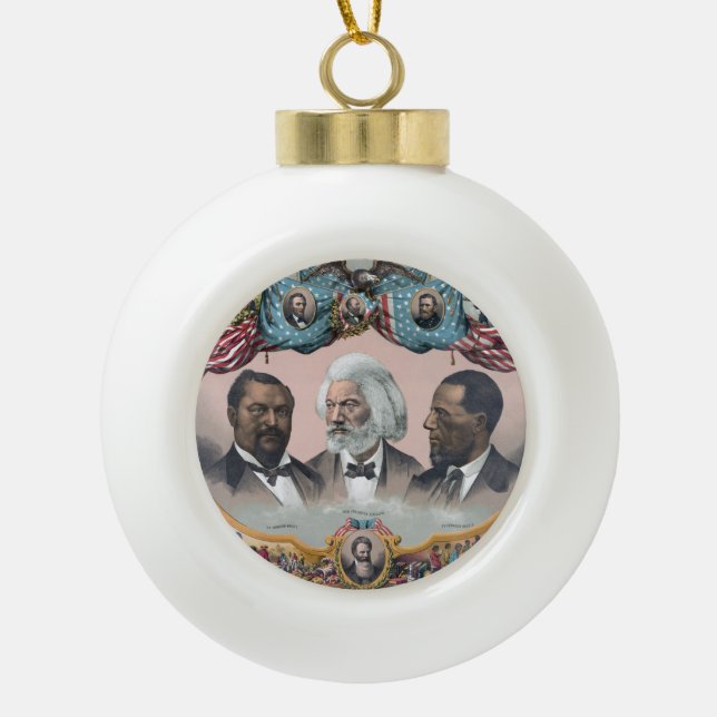 Fr3d3rick Bailey Douglass with Black Abolitionist  Ceramic Ball Christmas Ornament (Front)