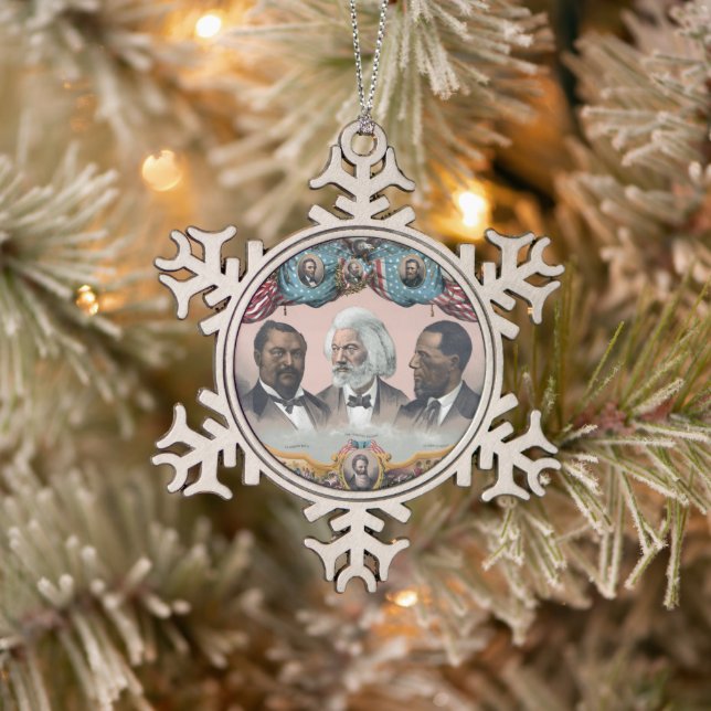 Fr3d3rick Bailey Douglass with Black Abolitionist  Snowflake Pewter Christmas Ornament (Tree)