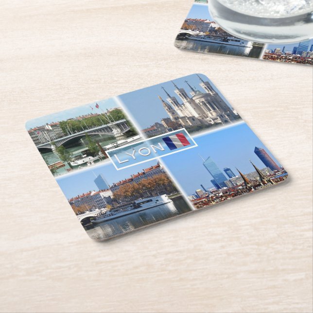 FR Lyon - Pont Lafayette - Basilica De Fourviere - Square Paper Coaster (Angled)