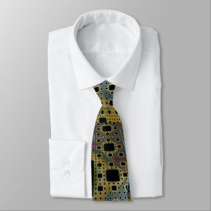 Fractal 3D Sci Fi Cube Printed Circuit Man Tie