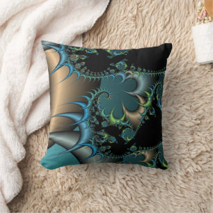 Fractal Abstract blue black and grey designs Cushion