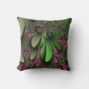 Fractal Abstract pink green and grey designs Cushion
