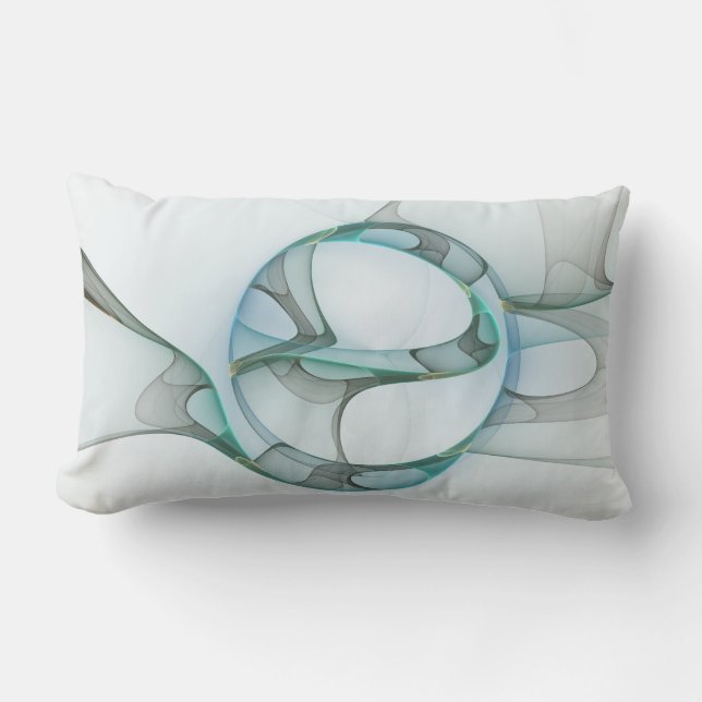 Fractal Art Blue Turquoise Grey Abstract Elegance Lumbar Cushion (Front)