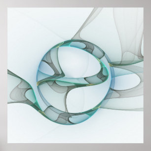 Fractal Art Blue Turquoise Grey Abstract Elegance Poster