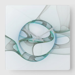 Fractal Art Blue Turquoise Grey Abstract Elegance Square Wall Clock