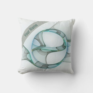 Fractal Art Blue Turquoise Grey Abstract Name Cushion