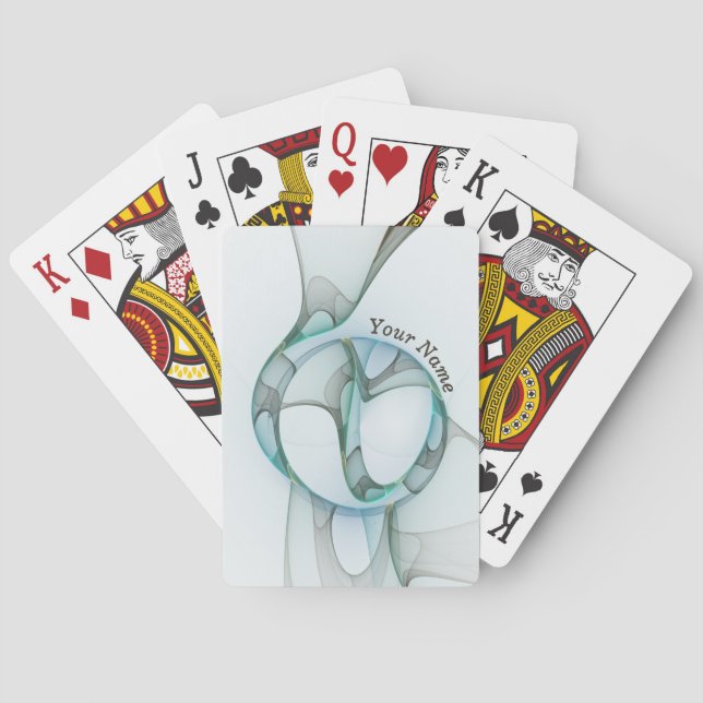 Fractal Art Blue Turquoise Grey Abstract Name Playing Cards (Back)