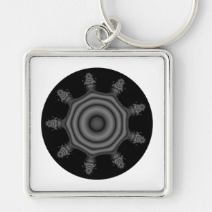 Fractal art in Black and Grey. Key Ring