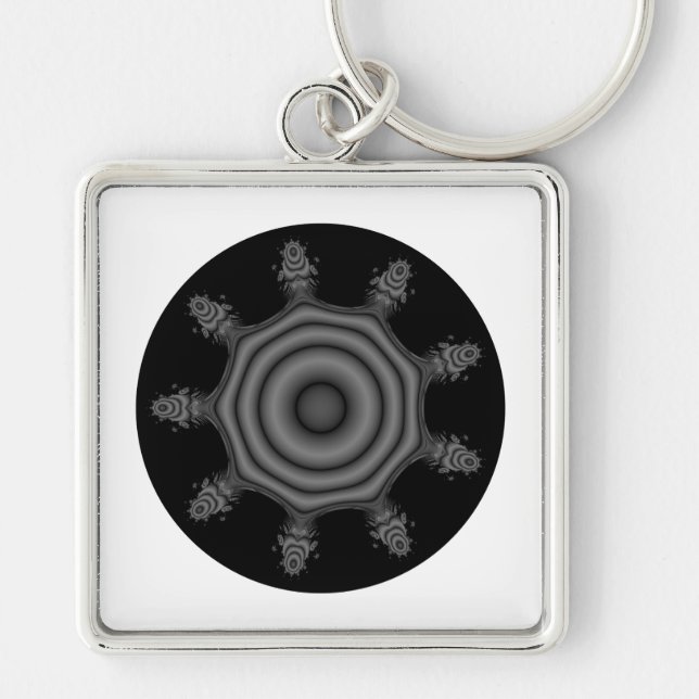 Fractal art in Black and Grey. Key Ring (Front)