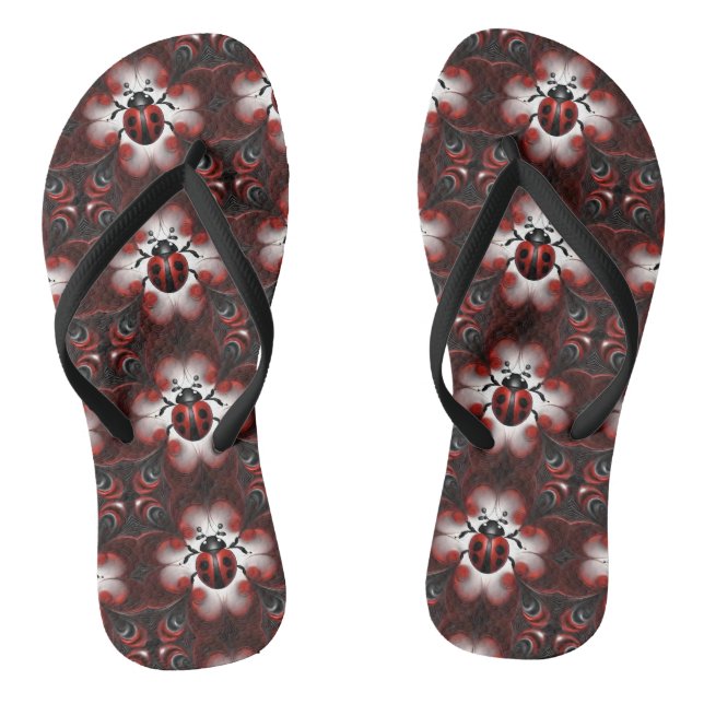 Fractal Art Ladybirds, Thongs (Footbed)