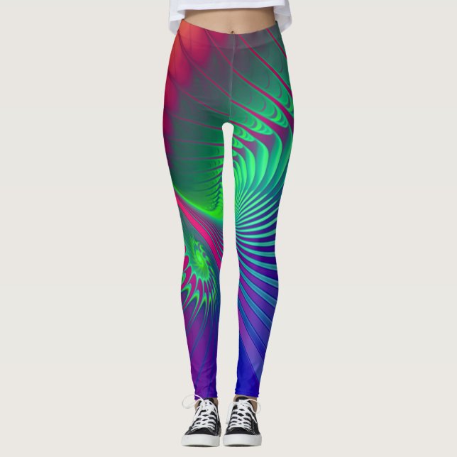Fractal Art - OUTBURST POWER SPIRAL Leggings (Front)