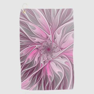 Fractal Art Pink Flower Dream, Floral Fantasy Golf Towel