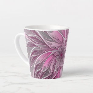 Fractal Art Pink Flower Dream, Floral Fantasy Latte Mug