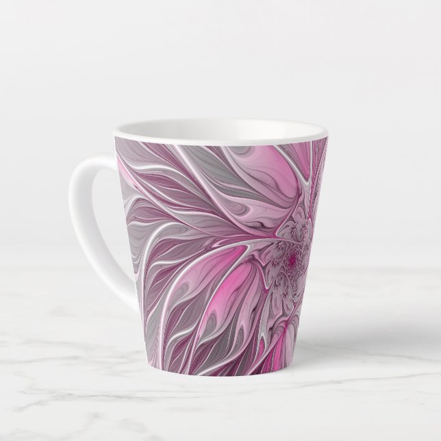 Fractal Art Pink Flower Dream, Floral Fantasy Latte Mug (Left Angle)