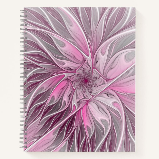 Fractal Art Pink Flower Dream, Floral Fantasy Notebook (Front)
