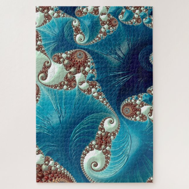 Fractal Art Teal Blue Stingrays Jigsaw Puzzle (Vertical)